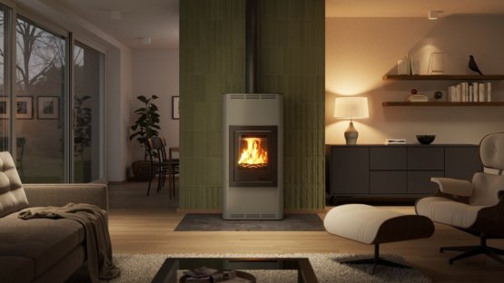 HS FLAMINGO Krbová kamna AQUAFLAM ® 7 s výměníkem - šedá, základní regulace