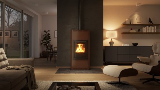 HS FLAMINGO Krbová kamna AQUAFLAM ® 12 s výměníkem - hnědá - sametová, základní regulace