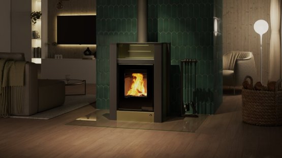 HS FLAMINGO Krbová kamna AQUAFLAM VARIO ® LEND 11kW olivová (teplovzdušná verze)