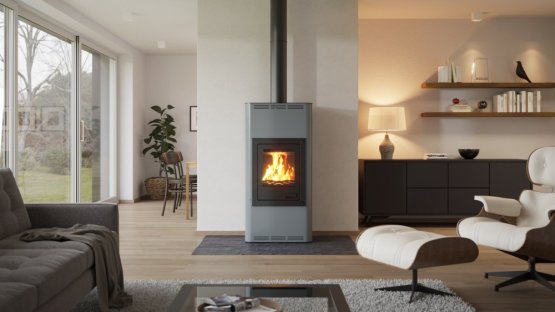 HS FLAMINGO Krbová kamna AQUAFLAM ® 12 s výměníkem - šedá, automatická regulace