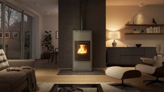 HS FLAMINGO Krbová kamna AQUAFLAM ® 12 s výměníkem - šedá, automatická regulace