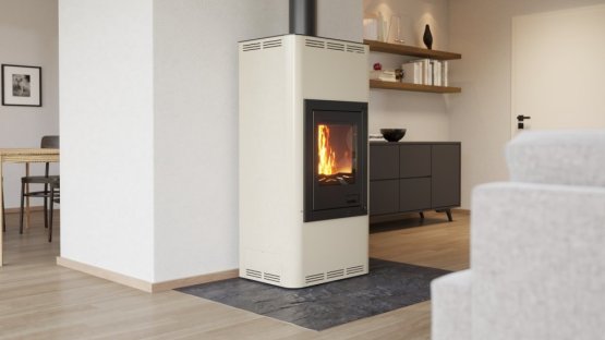 HS FLAMINGO Krbová kamna AQUAFLAM ® 7 s výměníkem - krémová, manuální regulace