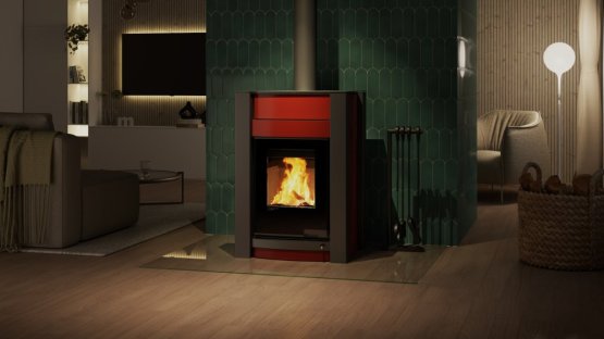 HS FLAMINGO Krbová kamna AQUAFLAM VARIO ® KALMAR 11/7kW červená, elektronická regulace