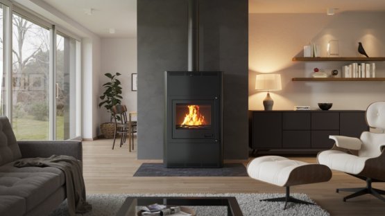 HS FLAMINGO Krbová kamna AQUAFLAM ® 25 s výměníkem - černá, manuální regulace