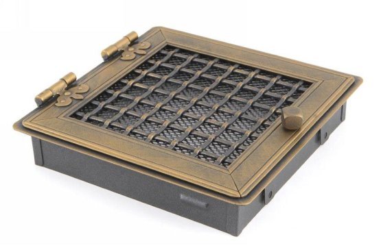 Krbová mřížka STYLOVÁ 21x21 cm, zlatá patina