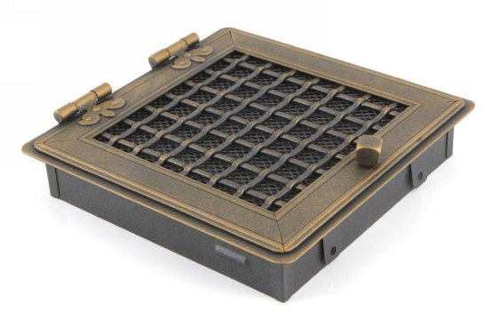 Krbová mřížka STYLOVÁ 21x21 cm, zlatá patina s žaluzií