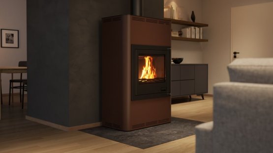 HS FLAMINGO Krbová kamna AQUAFLAM ® 25 s výměníkem - hnědá - sametová, automatická regulace