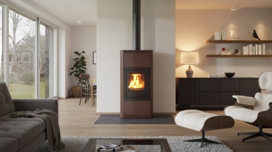 HS FLAMINGO Krbová kamna AQUAFLAM ® 12 s výměníkem - hnědá - sametová, základní regulace