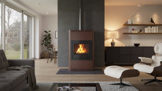 HS FLAMINGO Krbová kamna AQUAFLAM ® 25 s výměníkem - hnědá - sametová, automatická regulace