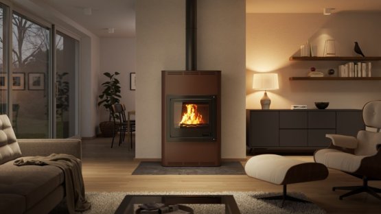 HS FLAMINGO Krbová kamna AQUAFLAM ® 25 s výměníkem - hnědá - sametová, automatická regulace