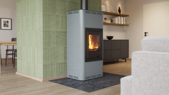 HS FLAMINGO Krbová kamna AQUAFLAM ® 12 s výměníkem - šedá, automatická regulace