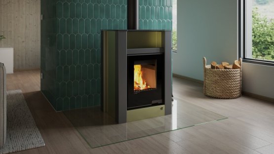 HS FLAMINGO Krbová kamna AQUAFLAM VARIO ® LEND 11kW olivová (teplovzdušná verze)