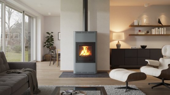 HS FLAMINGO Krbová kamna AQUAFLAM ® 17 s výměníkem - šedá, základní regulace