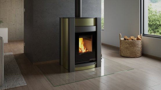 HS FLAMINGO Krbová kamna AQUAFLAM VARIO ® KALMAR 11/7kW olivová, elektronická regulace