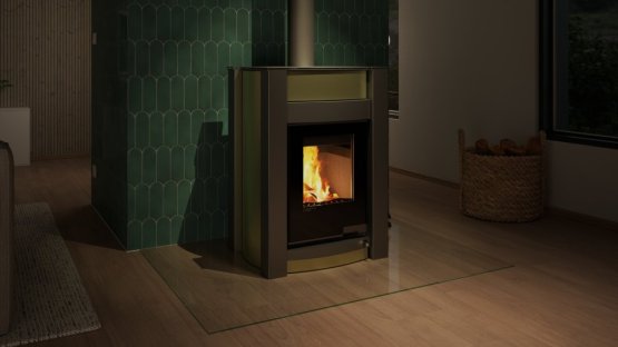 HS FLAMINGO Krbová kamna AQUAFLAM VARIO ® KALMAR 11/7kW olivová, elektronická regulace