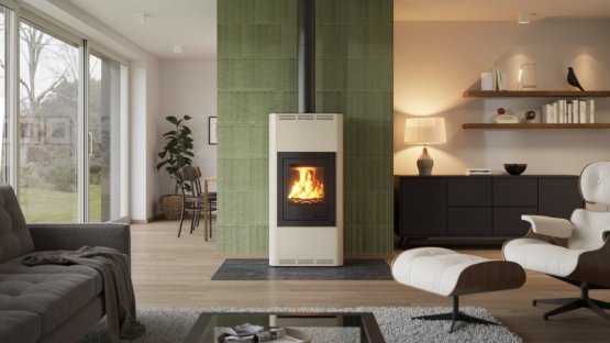 HS FLAMINGO Krbová kamna AQUAFLAM ® 7 s výměníkem - krémová, manuální regulace