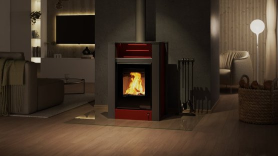 HS FLAMINGO Krbová kamna AQUAFLAM VARIO ® LEND 11/7kW červená, elektronická regulace