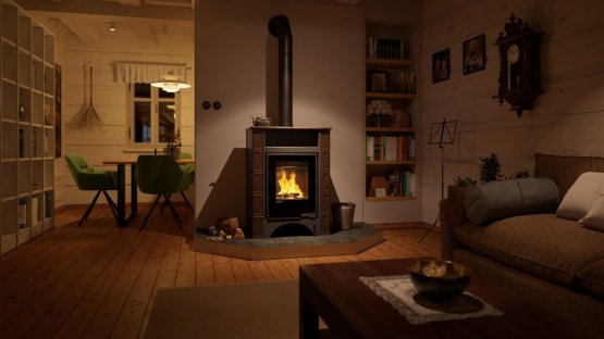 HS FLAMINGO Kachlová kamna AQUAFLAM VARIO ® PERU 11kW, kachle hnědá (teplovzdušná verze)