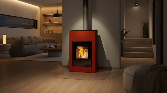 HS FLAMINGO Krbová kamna AQUAFLAM VARIO ® SAPORO 11/5kW červená, elektronická regulace