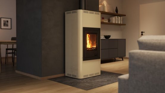 HS FLAMINGO Krbová kamna AQUAFLAM ® 7 s výměníkem - krémová, manuální regulace