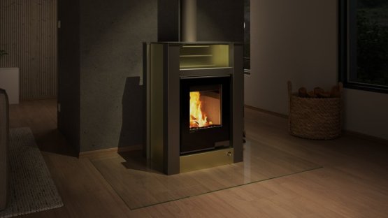 HS FLAMINGO Krbová kamna AQUAFLAM VARIO ® LEND 11kW olivová (teplovzdušná verze)