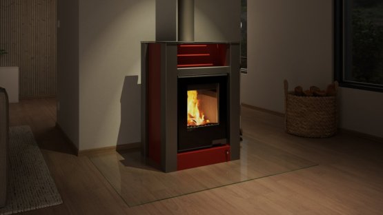 HS FLAMINGO Krbová kamna AQUAFLAM VARIO ® LEND 11/7kW červená, elektronická regulace