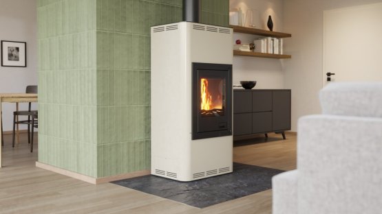 HS FLAMINGO Krbová kamna AQUAFLAM ® 12 s výměníkem - krémová, automatická regulace