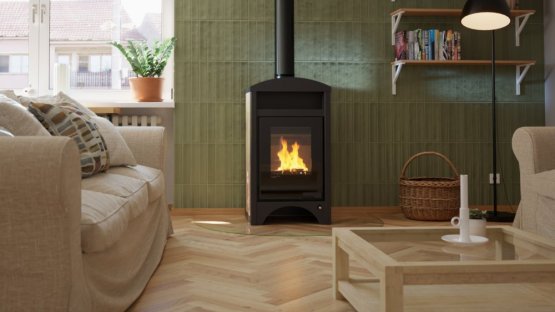 HS FLAMINGO Krbová kamna AQUAFLAM VARIO ® BARMA 11/7kW dlažba Bělený Dub, elektronická regulace