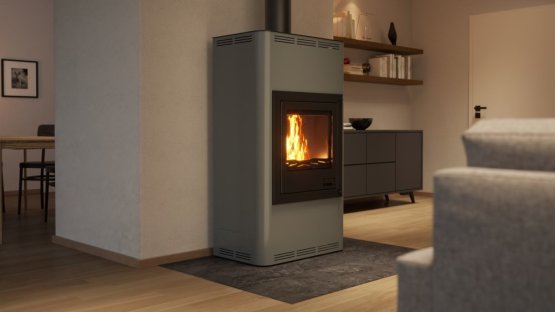 HS FLAMINGO Krbová kamna AQUAFLAM ® 17 s výměníkem - šedá, automatická regulace