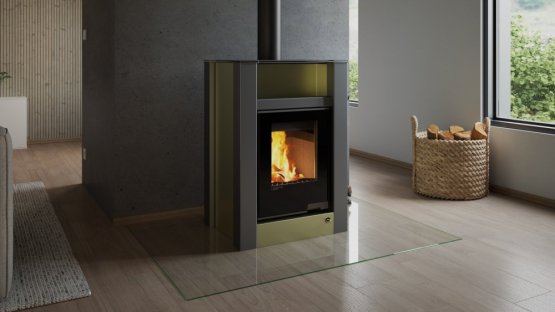 HS FLAMINGO Krbová kamna AQUAFLAM VARIO ® LEND 11kW olivová (teplovzdušná verze)