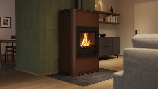 HS FLAMINGO Krbová kamna AQUAFLAM ® 25 s výměníkem - hnědá - sametová, automatická regulace