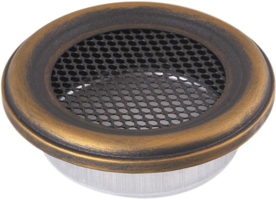 Krbová mřížka KULATÁ 125 mm zlatá patina