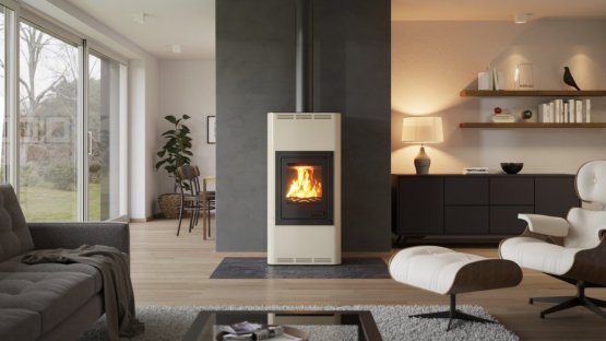 HS FLAMINGO Krbová kamna AQUAFLAM ® 12 s výměníkem - krémová, automatická regulace