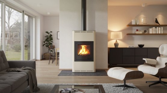 HS FLAMINGO Krbová kamna AQUAFLAM ® 17 s výměníkem - krémová, základní regulace