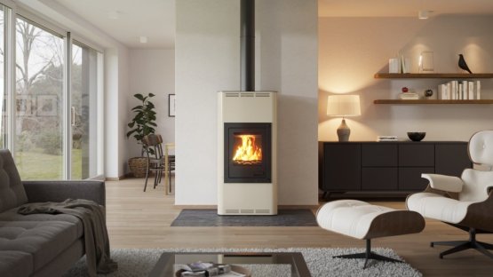 HS FLAMINGO Krbová kamna AQUAFLAM ® 7 s výměníkem - krémová, manuální regulace