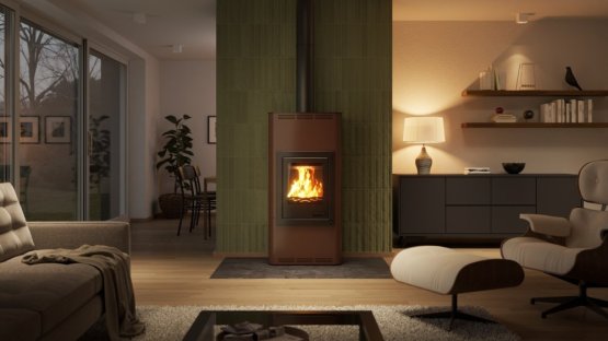 HS FLAMINGO Krbová kamna AQUAFLAM ® 7 s výměníkem - hnědá - sametová, základní regulace